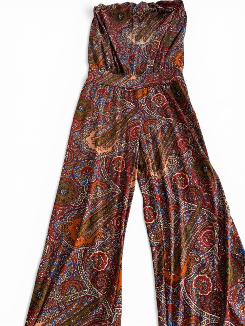 Veronica M Strapless Paisley Wide-Leg Jumpsuit in Brown Multi - Picture 5 of 7